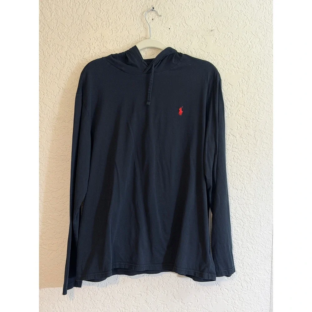 Polo Ralph Lauren Hoodie Mens XL Black Red Pony Lightweight Long Sleeve Pullover